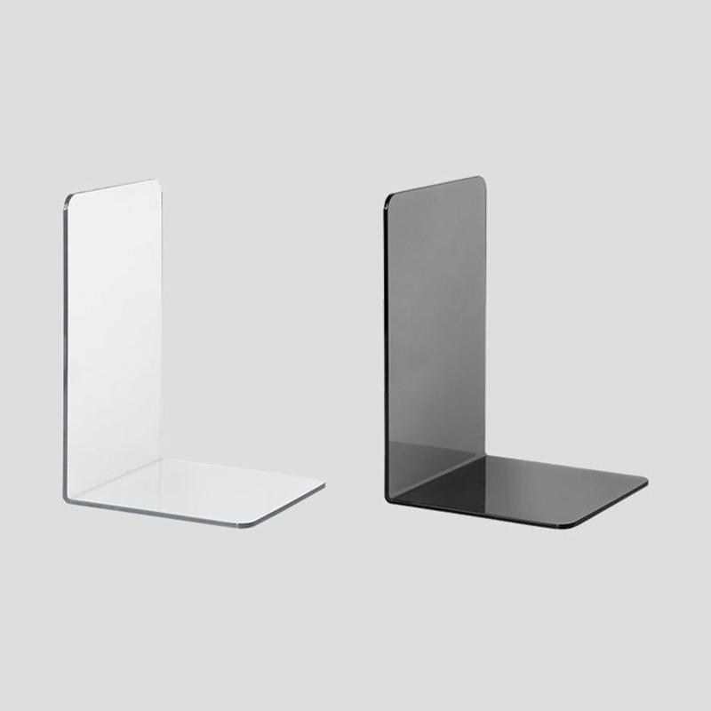 2 Pcs L-Shaped Transparent Book Ends Fall-resistant Acrylic Book Ends Clear Acrylic Bookends for Shelves Organizer