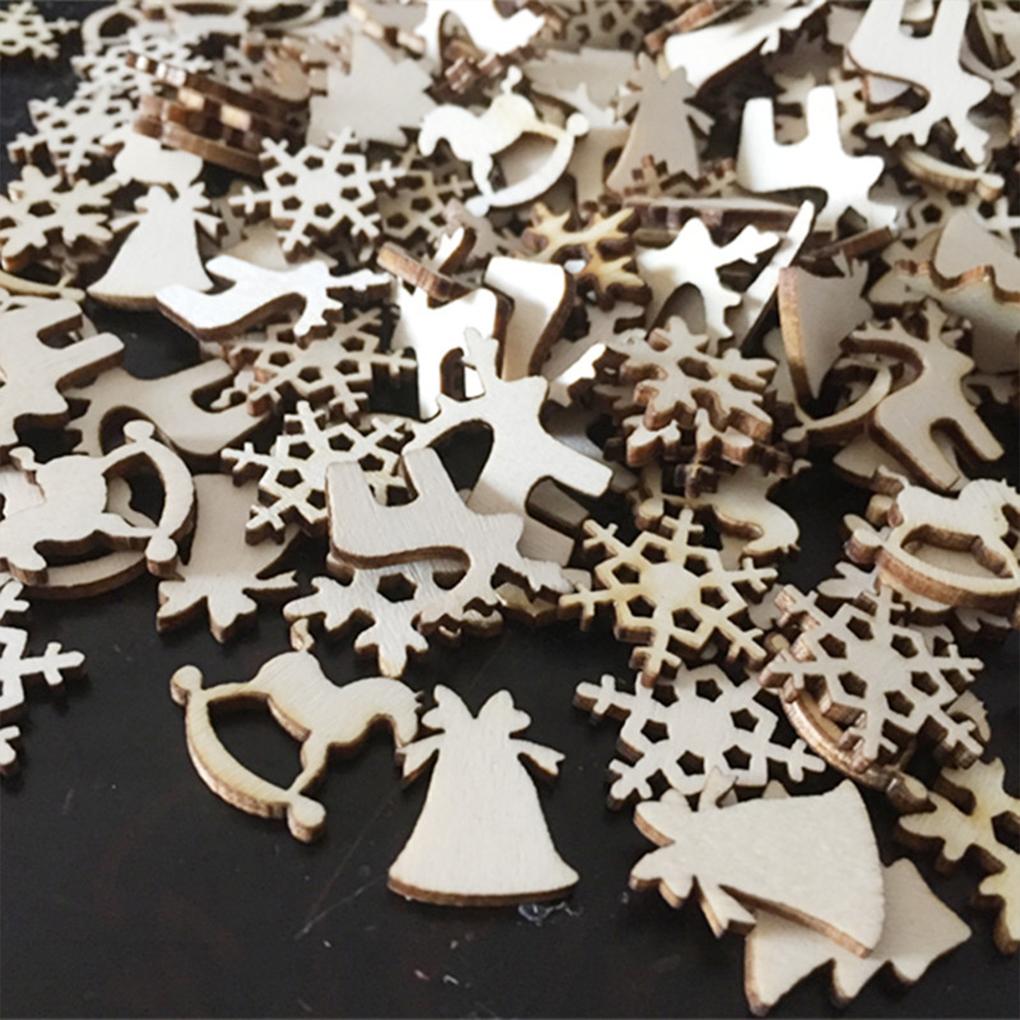 50x Christmas Tree Wooden Hanging Ornaments For Xmas Decoration Snowflake Xmas Tree Pendants Mini