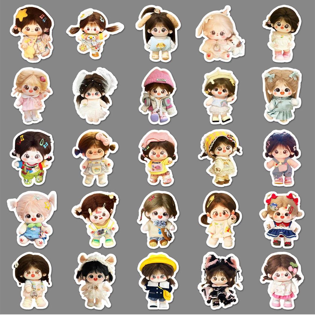 100 Cartoon Cotton Doll Stickers for Water Bottles and Laptops - Creative, Cute, Waterproof Decoration.