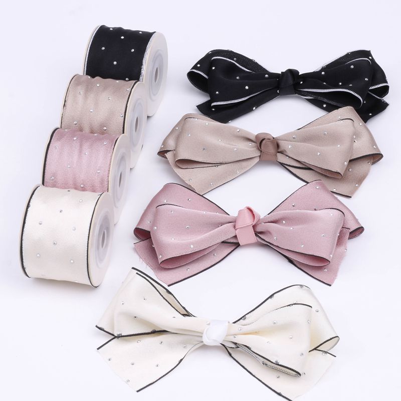 Korean Version of the Trend Flash Diamond Solid Color High Quality Ribbon butterfly Clip Diy Hat Accessories Raw Material Ribbon