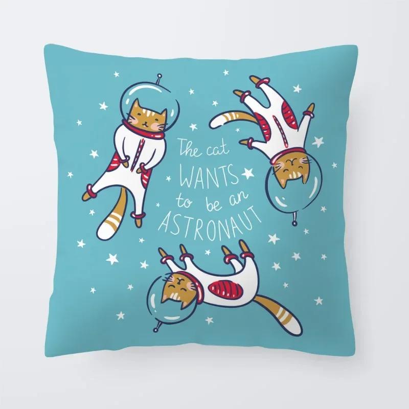 Astronaut Cat Planet Text Pillowcase Decoration Living Room Bedroom Sofa Pillowcase Creative Fun Cartoon Cushion Cover