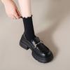 Platform loafers women's autumn 2025 new one-pedal women's shoes British style black small leather shoes spring and autumn soft sole