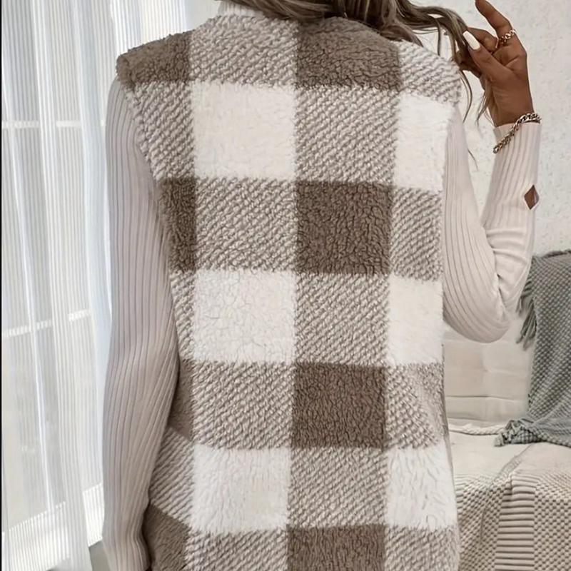 Women's Plaid Open Front Cardigan Oversized Knit Sweater Coat Casual Longline Jacket