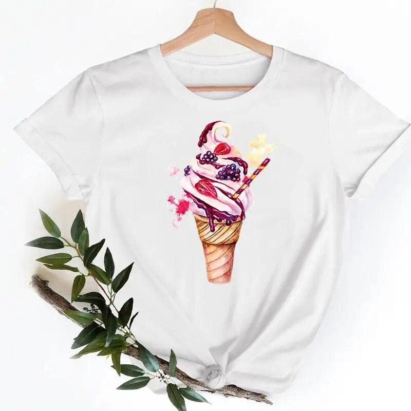Tee Shirt T Fish Watercolor Printing Women Casual Fashion Tshirt Top Female Lady Clothes Short Sleeve Graphic T-shirts