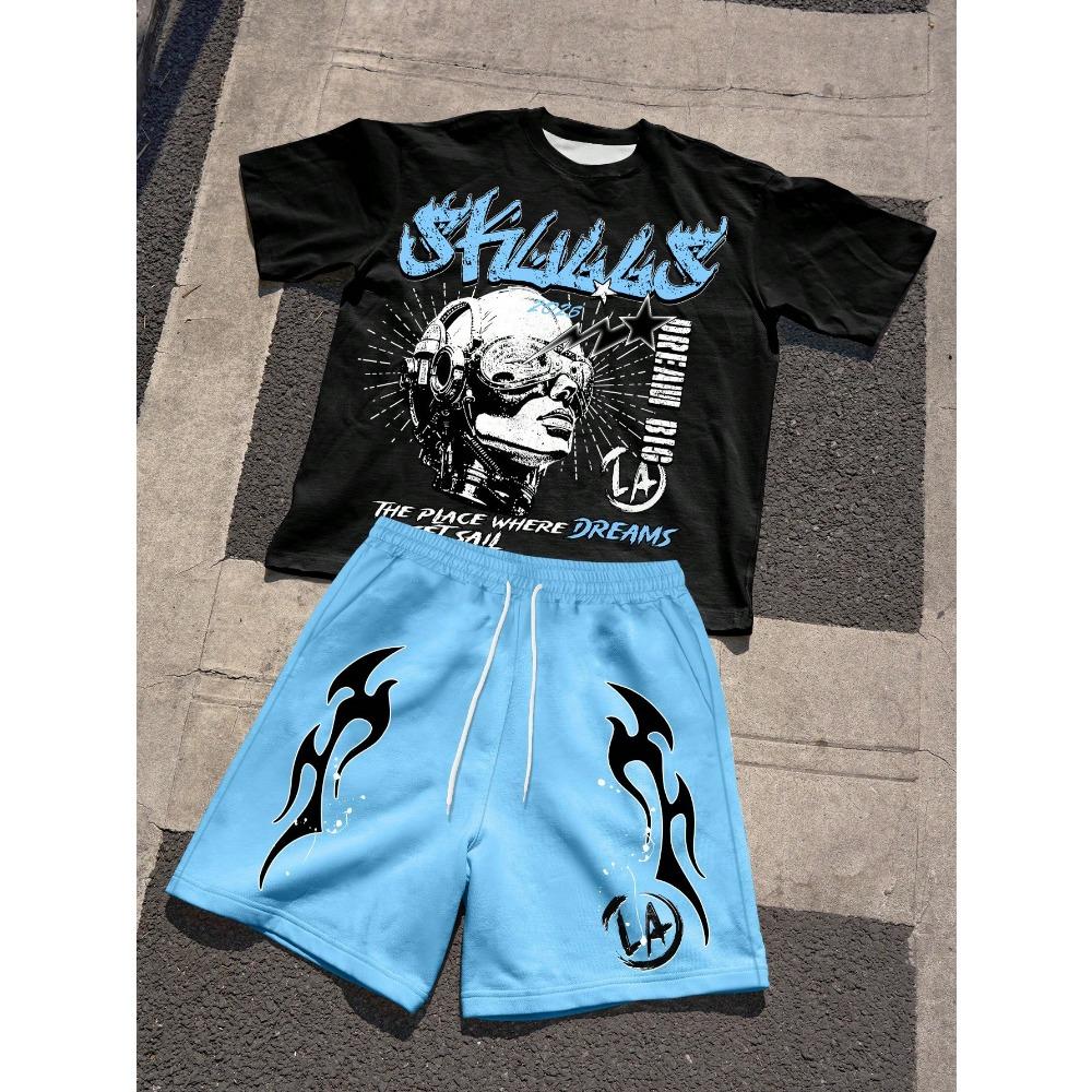 Kinder Sommer Lässig Porträt Brief Aufdruck Rundhals Kurzarm T-Shirt und Shorts Set Jungen und Mädchen T-Shirt Shorts Set