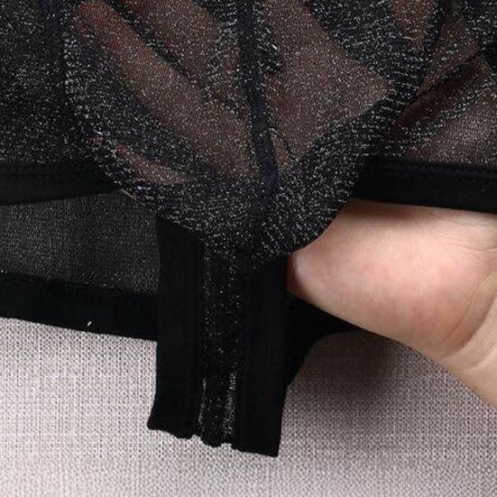 Men Boxer Underwear Low-rise Perspective Thin Shorts Panties Patchwork Color U-convex Wide Waistband Underwear