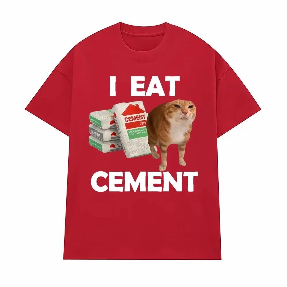 I Eat Cement Cursed Cat T Shirt Funny Meme Graphic Tee Shirt Fashion Casual Humor Vintage Tops Streetwear Women Summer Clothes