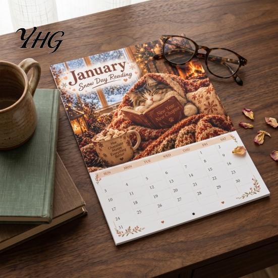 Important Date Tracker Cats Chillin' with Book 2027 Calendar, 12 Month Monthly Planner, Thick Paper Planner Daily Planning Wall Calendar for