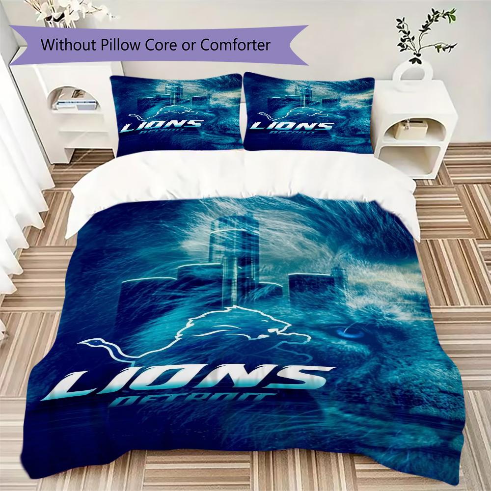 Detroit Lions Pattern Bedding uilt Set uilt Cover Pillowcase Home Decoration Birthday Gift (1*duvet cover + 2*pillowcase without core)