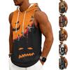 Men's Halloween Costume Hooded Vest, Sleeveless Drawstring Print Pullover for Party and Daily Wear