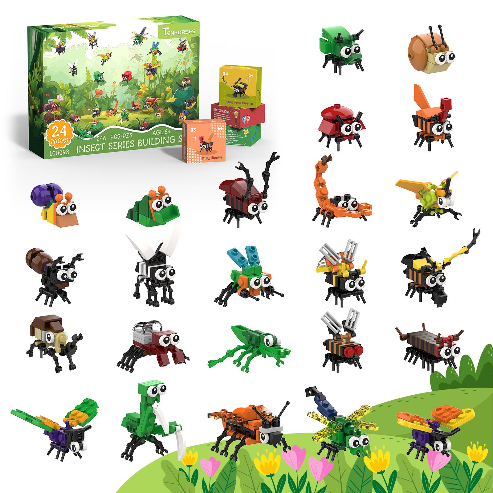 

24 Pack Insect Building Blocks Toy - Educational Toys for Kids, Party Favors, Birthday Gift, Classroom Prizes, Goodie Bags