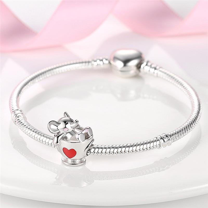 Charms Copper Cute Elephant Teacup Animal Beads Fit Charms Plata Original Bracelet Beads Women Jewellery Making Diy Gift