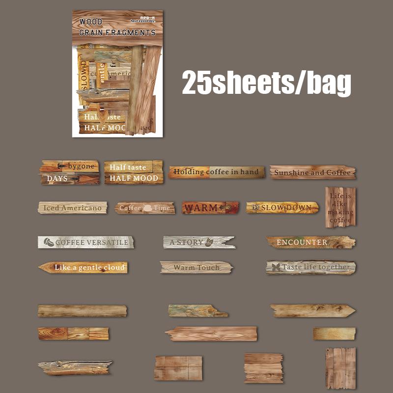 

25Sheets/Bag Wood Grain Tree Rings Themed Embossed Hard Card Stickers For DIY Hand Account Scrapbook Phone Case Decoration