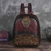 Johnature Embossed Vintage Backpack Versatile Women's Leather Bag Large Capacity Travel Backpacks