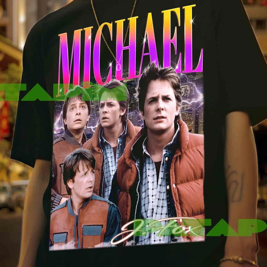 Michael J Fox Retro T Shirt Cotton Blend Sweat Vintage Stretched Designer Clothes Graphic Breathable Casual Homme