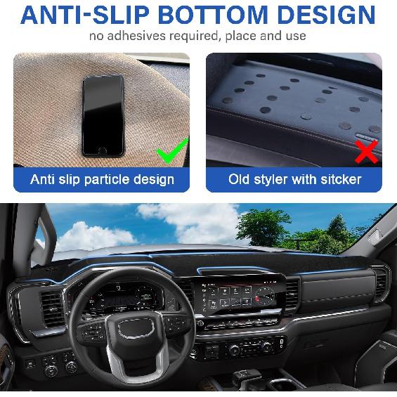 Dash Cover For -2025 2026 Chevy Chevrolet Silverado/GMC Sierra Accessories 1500 2500HD 3500HD Dashboard Cover With HUD Sunshield Non-Slip Center