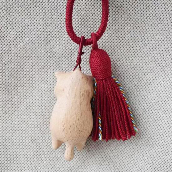 Keychain Pendant Lucky Cat Handcrafted Wooden Animal Themed Charm Bags Cell Phones Car Keys