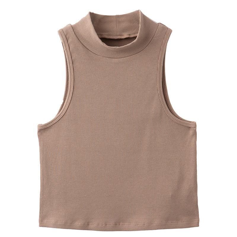 

Летний облегающий короткий жилет без рукавов Canvaus, женский тонкий маленький жилет с высоким воротником и внутренней частью, жилет-гонщик XXL хаки