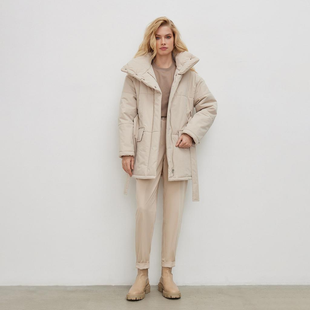 Standing Collar Cotton Jacket Jacket Europe And The United States Autumn And Winter Temperament Belt Irregular Middle-length Jacket