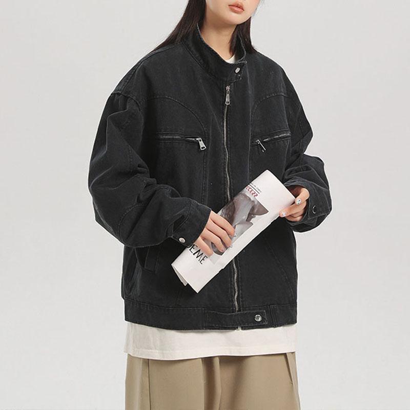 Trendige Retro Unisex Jeansjacke mit Stehkragen - Lässige Herbst-Arbeitskleidung