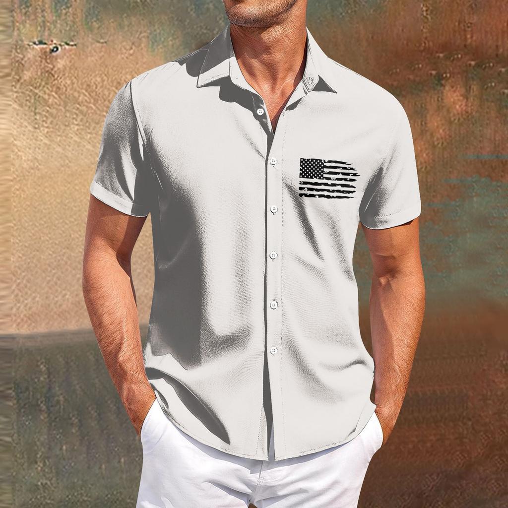 Independence Day printed men's casual short-sleeved shirt for slimming and fashionable men