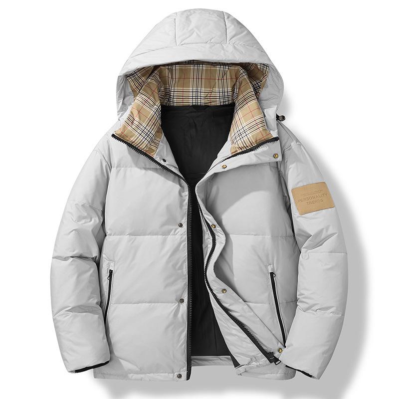 Hooded jacket autumn and winter new thickened down jacket men's short youth white duck down warm casual couple 2025