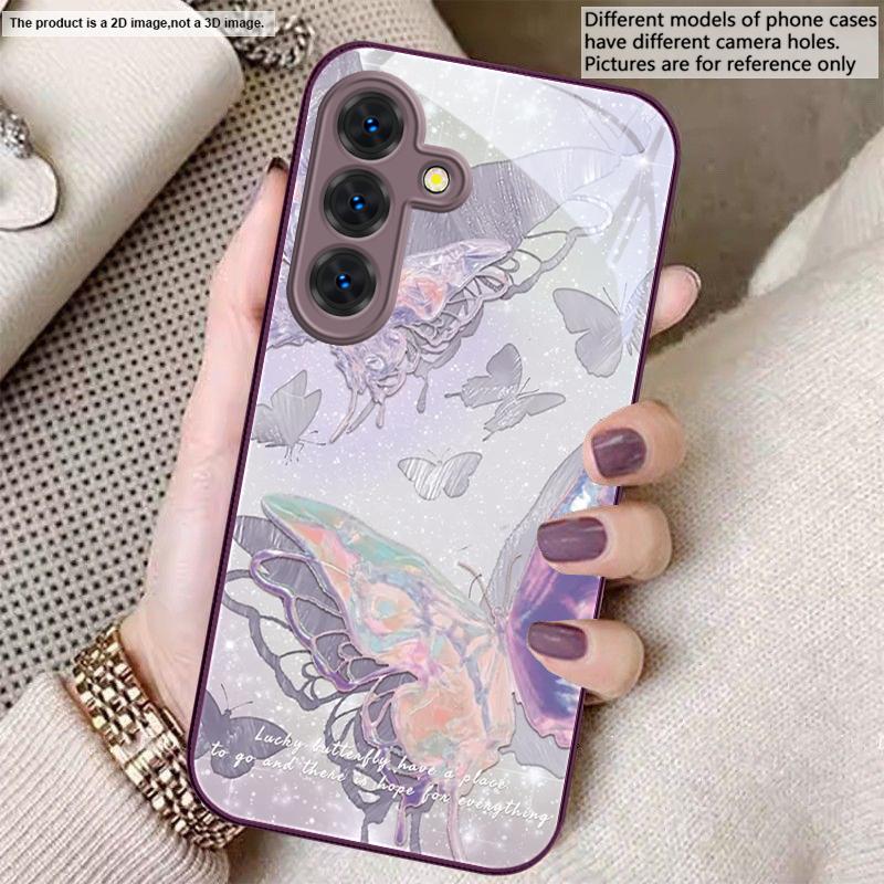 Lucky Butterfly Painting For Samsung S26 S22 S8 S9 S10 S20 Ultra S21 Pro S22 Plus S23 FE S24Ultra S25 Edge S24+ Glass Phone Case