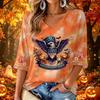 Women's Casual V-Neck Three-Quarter Sleeve Halloween Print Top