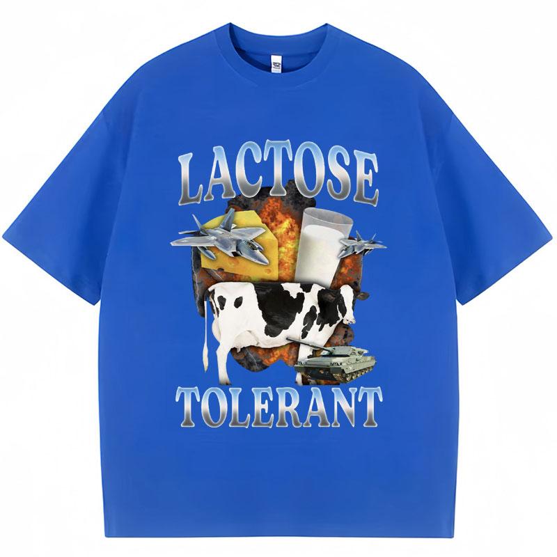 

Lactose Tolerant Funny Milk Print T Shirt Men Women Retro Fashion Short Sleeve 100% Cotton Summer Casual Humor T Shirts Gifts S