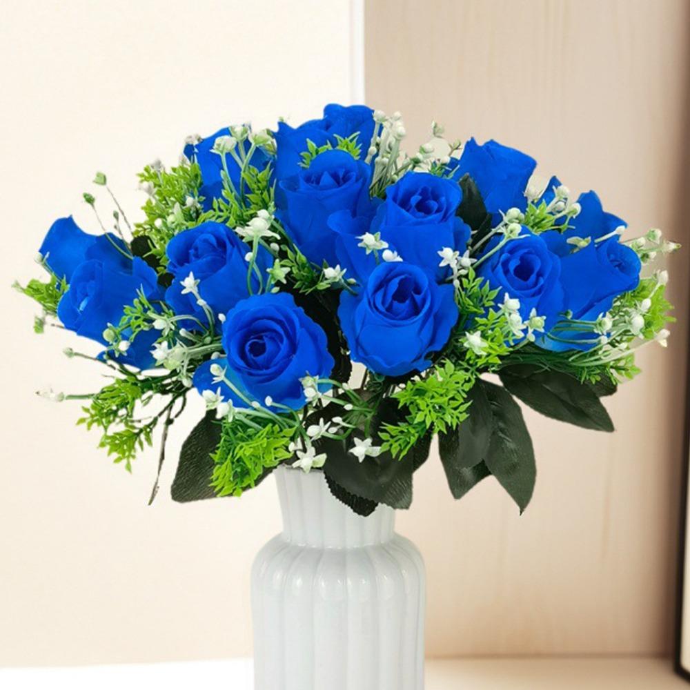 

18 Heads Real Happy Flower Mini Photography Photo Gift Natural Simulated Rose 10 Colors Rose Flowers Decorative Home Decorative синий