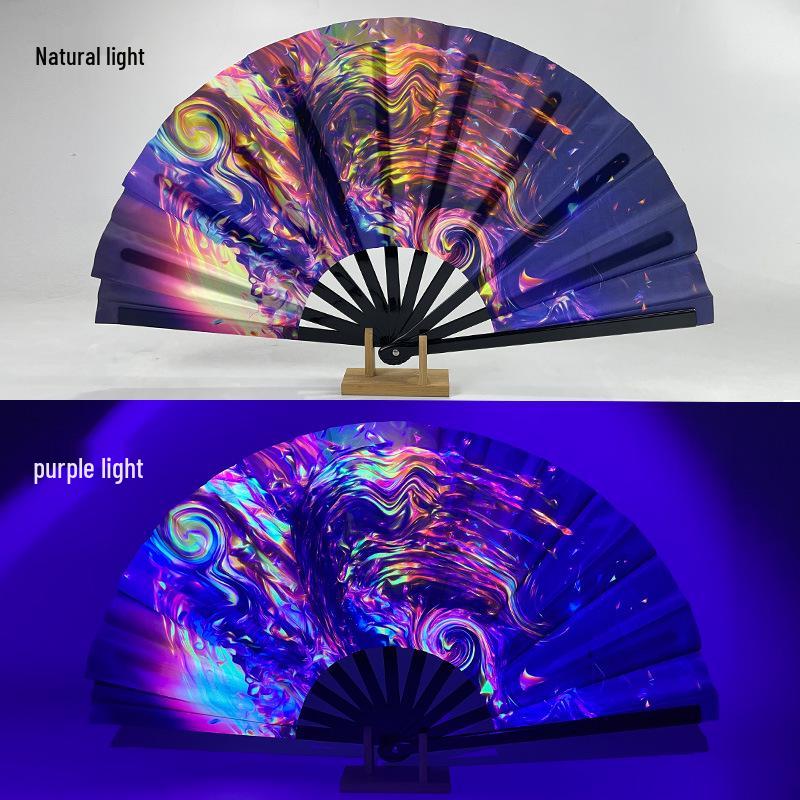 Leuchtender faltbarer Kung-Fu-Party-Fächer mit UV-fluoreszierender Leuchtkraft