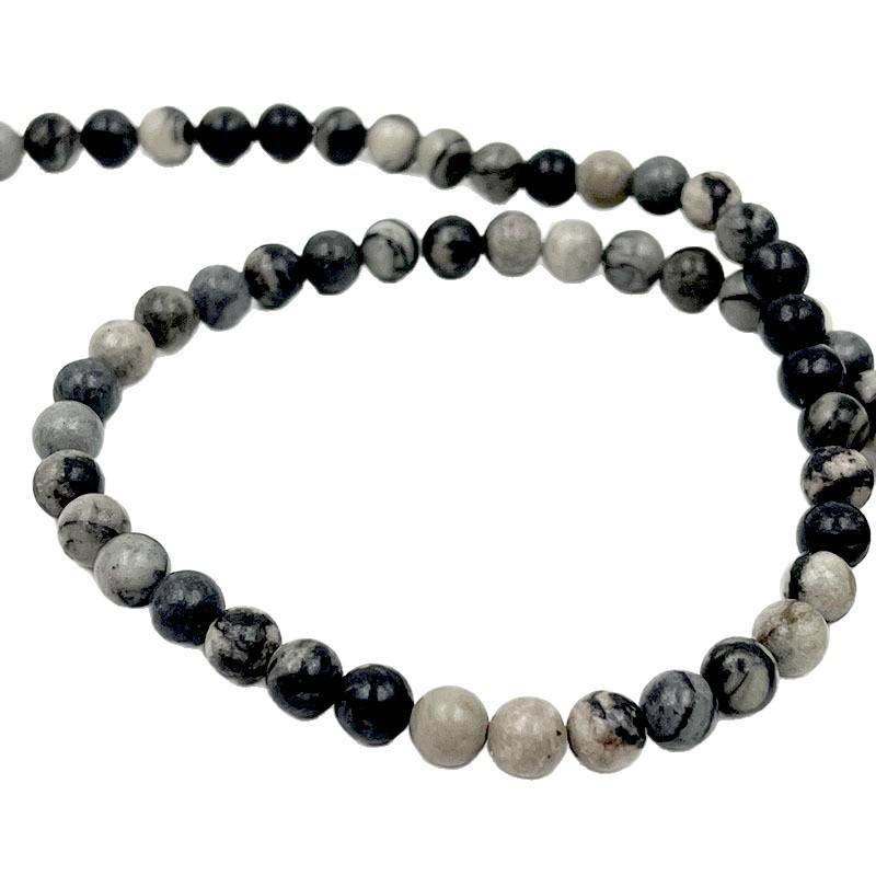 Natural Black and White Grid Stone Buddha Bead Bracelet DIY Kit with Round Loose Beads