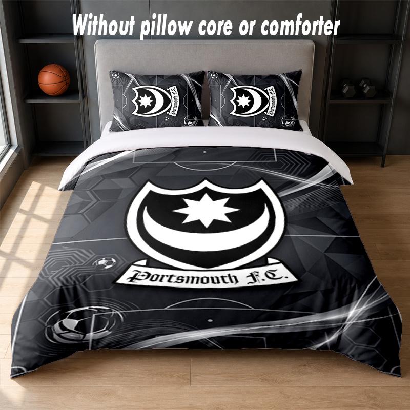 Portsmouth FC Design Bett Bettwäsche Set 1 Bettbezug + 2 Kissenbezüge Weich Atmungsaktiv Haushalt Bettwäsche