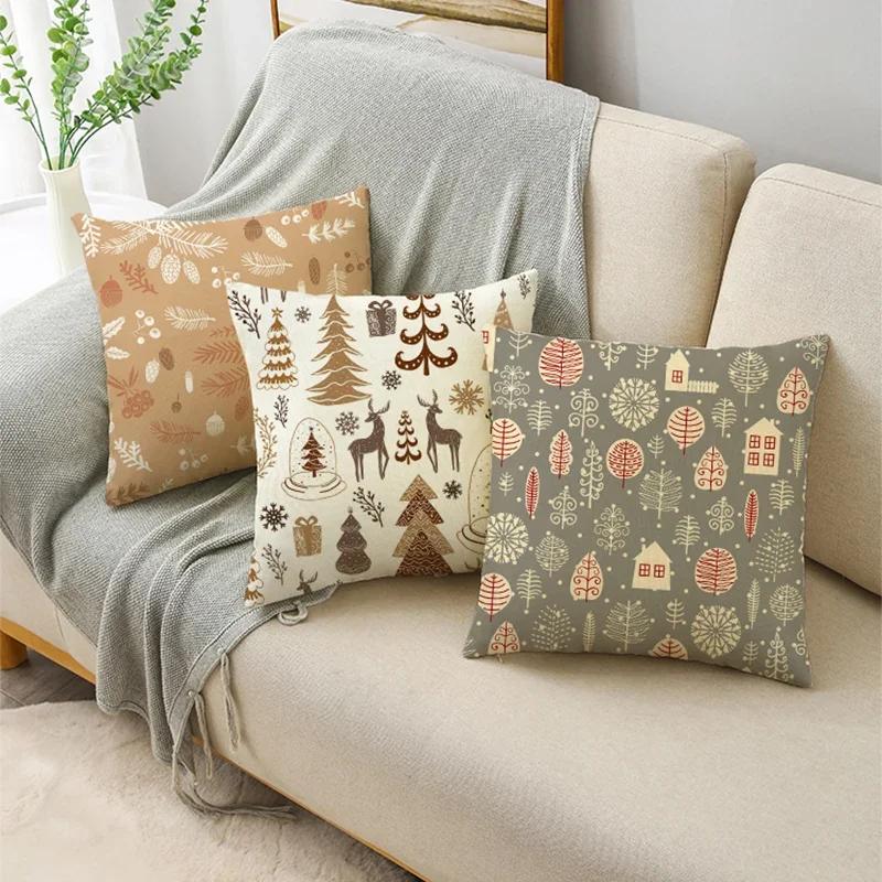 Frohe Weihnachten Pflanzen-Serie Kissenbezüge 40/45/50cm Santa Rentier Schneeflocken Kissenbezug für Sofa Couch Heimdeko