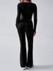 Autumn Women Deep V Neck Flared Pants Sport Casual Set For Women