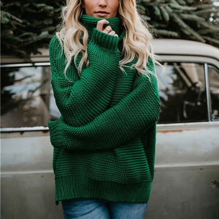 Autumn Winter Women Sweater Thick Knitwear Pullover Long Sleeve Turtleneck Solid Color Warm S зелёный 2260₽