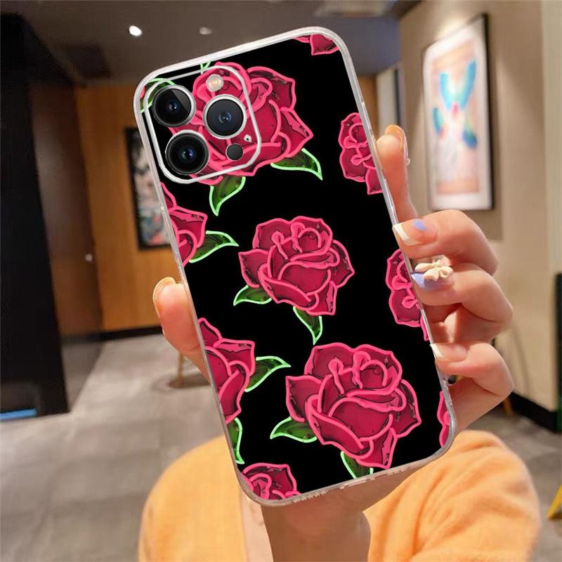 Phone Case For Iphone 17 Pro Max Air 16 15 14 13 Pro Max 15 16 Pro 15Plus Rose In the Dark