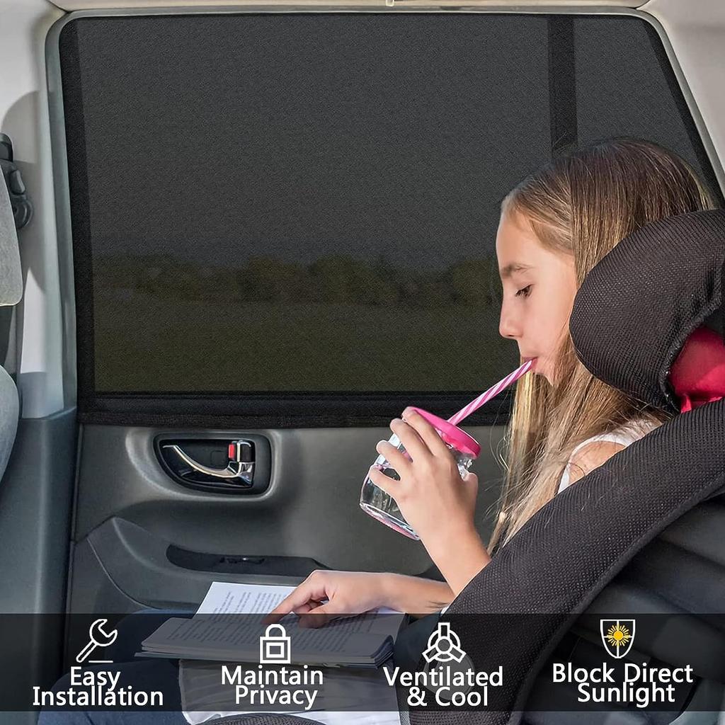 2 Stück Sonnenschutz Auto Seitenfenster-Bildschirm Universal Sonnenblende Netz für Seitenfenster Mesh-Material Baby Kinder Haustiere Verdunkelungsschutz Privatsphäre