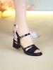Soft Leather Women's High Heels Wear Open-toe Non-slip 2025 Summer New Fashionable Versatile Mid-heel One-button Sandals