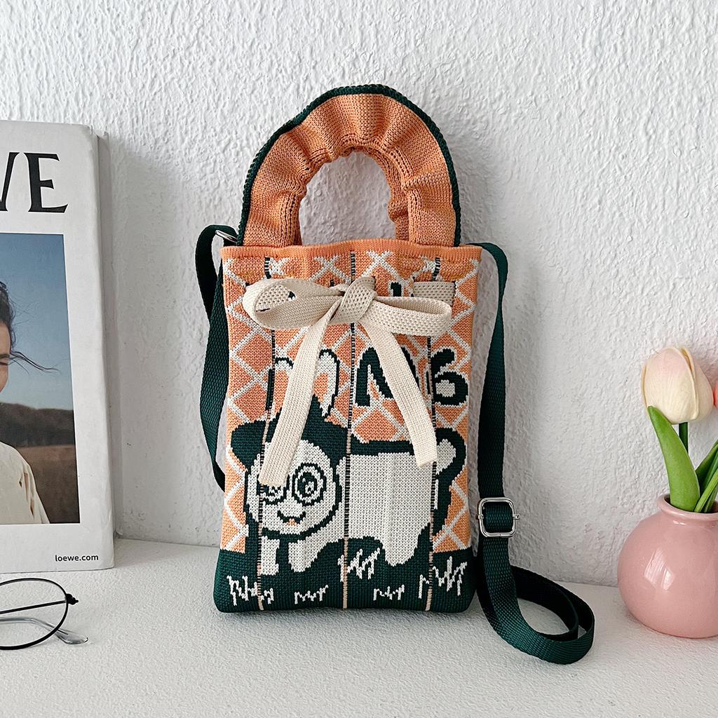 Niche Design Cute Cartoon Mini Knitted Mobile Phone Bag Versatile Small Portable Commuter Messenger Small Square Bag