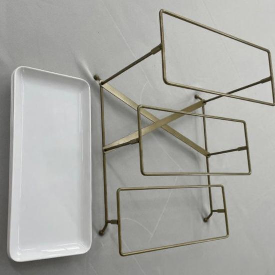 3-Tier Serving Tray Tiered Food Serving Platter Reusable Space-Saving Party Fruit Dessert Cupcake Display Holder with Metal Stand