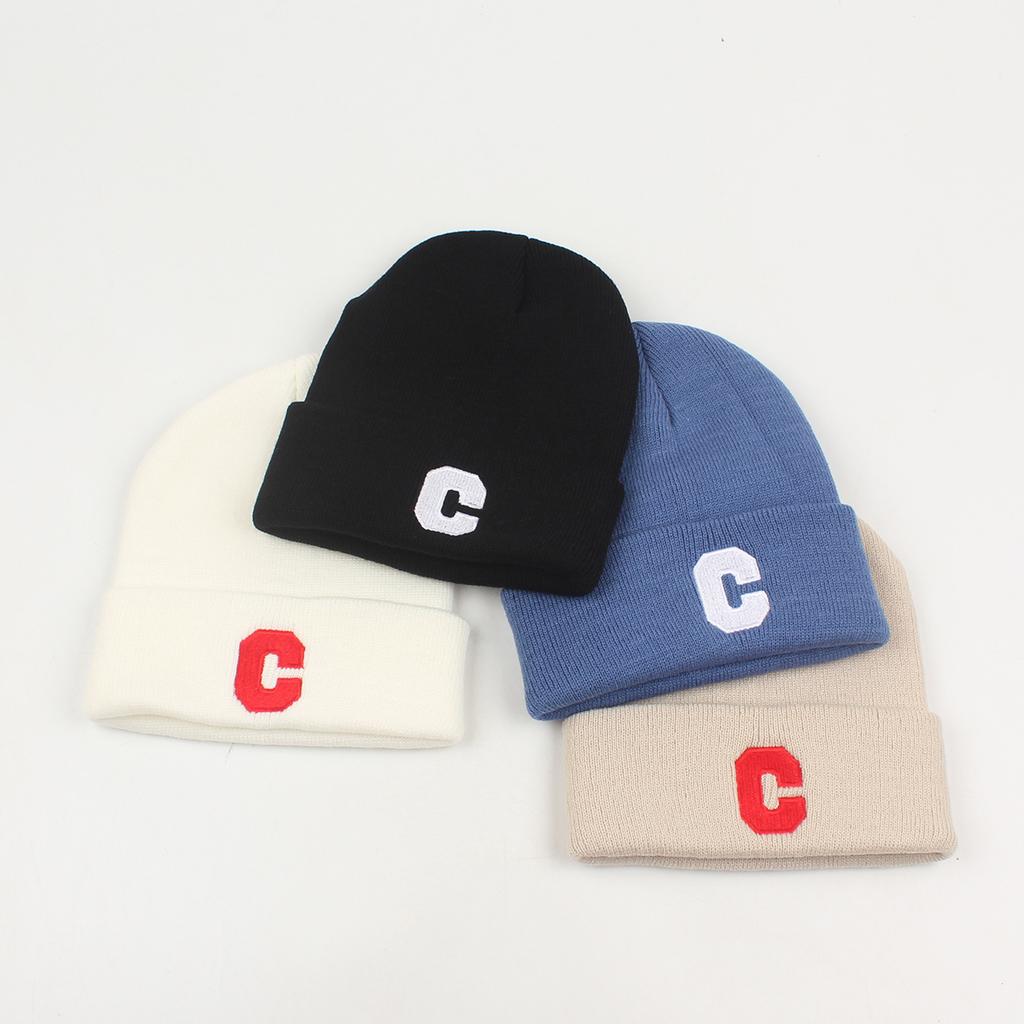 Men Women Winter Knitted Beanie Hat Letter Embroidery Stretchy Skull Cap Casual Warm Cuffed Watch Hat