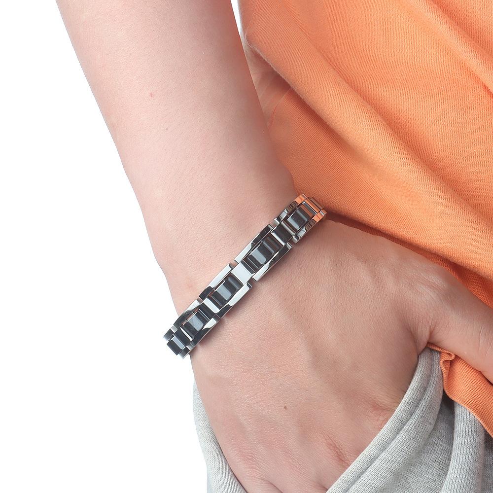 Pulseira Masculina de Aço Inoxidável Preta de Pedra Biliar de 12 mm de Largura Pulseira Magnética Removível Preta para Saúde Biológica