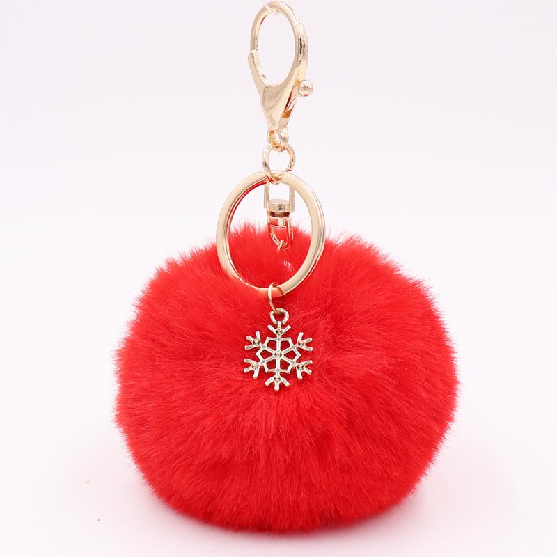 WTEMPO 1PC Christmas Snowflake Plush Keychain Metal Snowflake Christmas Plush Ball Pendant Creative DIY Bag Keychain Holiday Gifts
