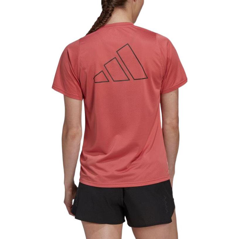 Adidas FW22 Logo Bestickter Rundhals-Pullover Kurzarm-T-Shirt Damen Tops Rosa HK9136