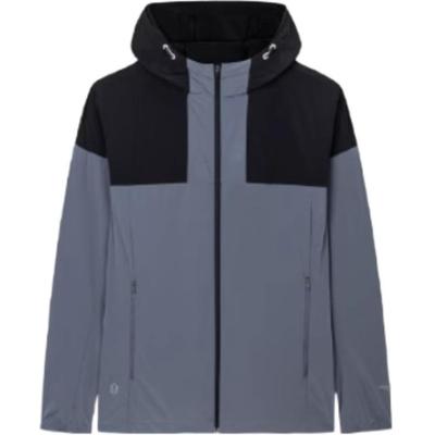 Logotipo da Série de Treino Bloco de Cores com Emenda Corta-vento de Manga Comprida com Capuz Masculino Roupa Exterior Preto 152437608-4