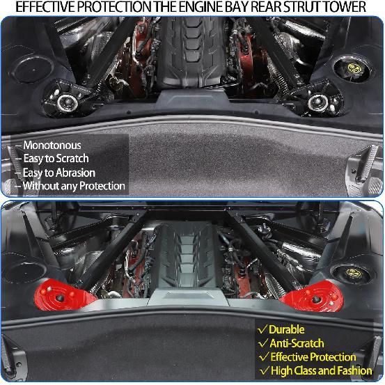 Hinterer Federbeindom-Abdeckung Kompatibel mit Chevrolet Corvette C8 Stingray 2020-2024, ABS Motorraum Hinterer Stoßdämpferdom Schutzplatten-Abdeckung
