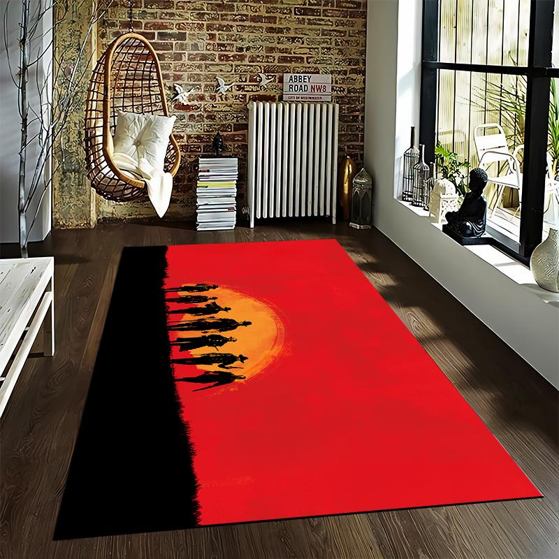 Wild West Silhouette Rug with Sunset Background Suitable for use as an anti-slip game mat for living room and bedroom sofas