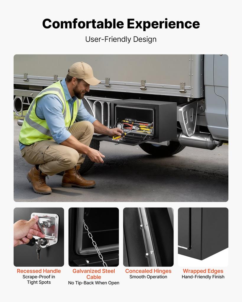 Underbody Truck Tool Box, 609 x 305 x 356 mm Heavy Duty Steel Trailer Storage Box with Lock & Keys, Waterproof Trailer Storage Organizer Under Body