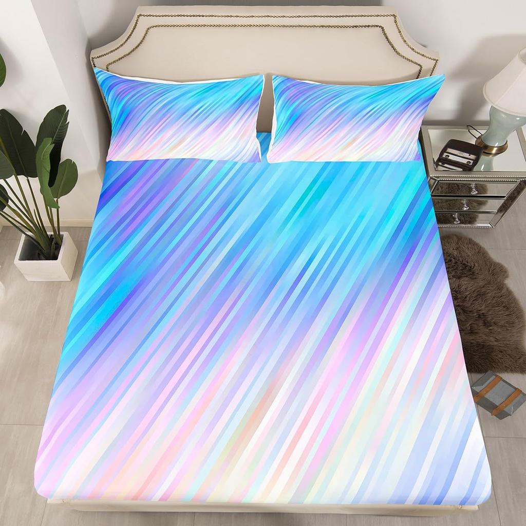 Simple And Gradual Change Purple And Blue Mattress Three-Piece Digital Printing Mattress Bedding Set Adult Children